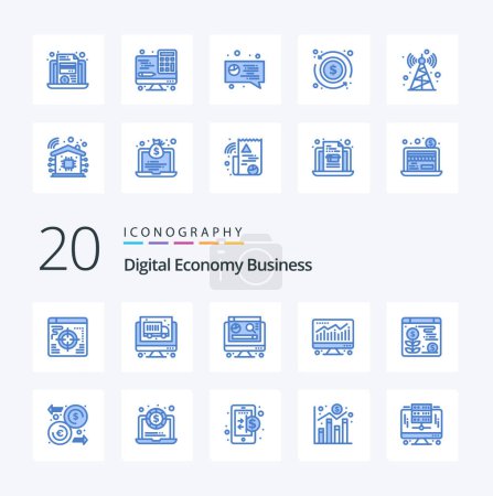 Ilustración de 20 Economía Digital Negocio Azul Icono de color Paquete como dinero dólar gráfico planta web - Imagen libre de derechos