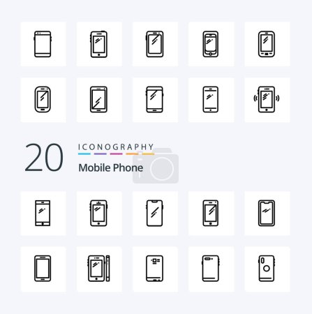 Téléchargez les illustrations : 20 Icône de ligne de téléphone mobile Pack comme le téléphone mobile appareil photo mobile - en licence libre de droit