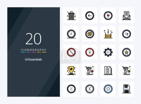 Illustration for 20 Ui Essentials line Filled icon for presentation - Royalty Free Image