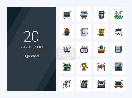 Illustration for 20 High School line Filled icon for presentation - Royalty Free Image