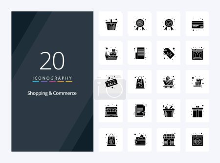Téléchargez les illustrations : 20 Shopping et commerce icône Glyphe solide pour la présentation - en licence libre de droit