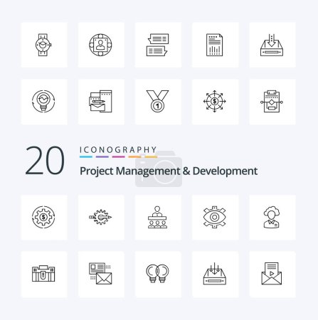 Illustration for 20 Project Management And Development Line icon Pack like eye teamwork writing team production - Royalty Free Image