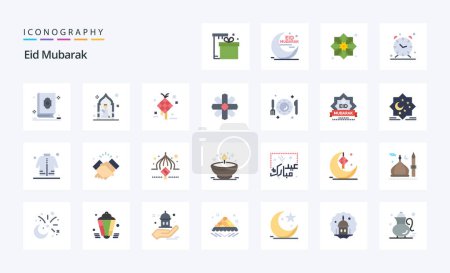 Téléchargez les illustrations : 25 Eid Moubarak Pack icône couleur plate - en licence libre de droit
