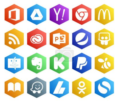 Ilustración de 20 Paquete de iconos de redes sociales Incluyendo enjambre. kickstarter. cc. evernote. slideshare - Imagen libre de derechos
