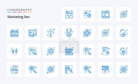 Illustration for 25 Marketing Seo Blue icon pack - Royalty Free Image