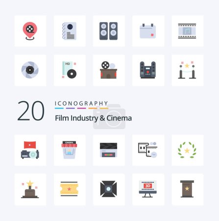 Illustration for 20 Cenima Flat Color icon Pack like stare cinema clapper time film stip - Royalty Free Image