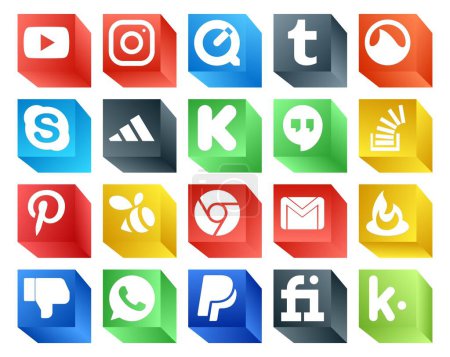 Ilustración de 20 Paquete de iconos de redes sociales incluyendo cromo. pinterest. adidas. desbordamiento. la cuestión - Imagen libre de derechos