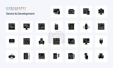 Ilustración de Paquete de icono de glifo sólido de 25 dispositivos y desarrollo - Imagen libre de derechos