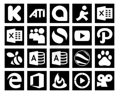 Téléchargez les illustrations : 20 Pack d'icônes pour les médias sociaux Incluant le lecteur multimédia Windows. bureau. vidéo. bord. google earth - en licence libre de droit