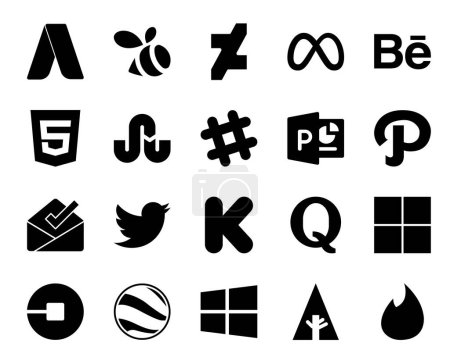 Ilustración de 20 Paquete de iconos de redes sociales Incluyendo pregunta. kickstarter. afloja. tweet. bandeja de entrada - Imagen libre de derechos