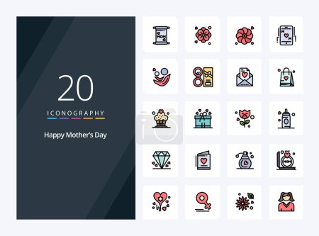 Illustration for 20 Happy Mothers Day line Filled icon for presentation - Royalty Free Image