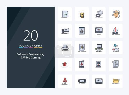 Illustration for 20 Software Engineering And Video Gaming line Filled icon for presentation - Royalty Free Image