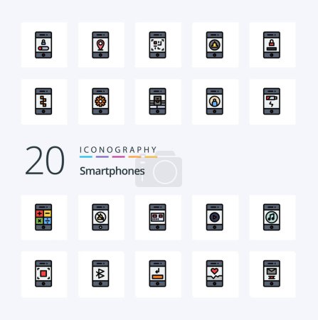 Illustration for 20 Smartphones Line Filled Color icon Pack like communications sound bank music store - Royalty Free Image