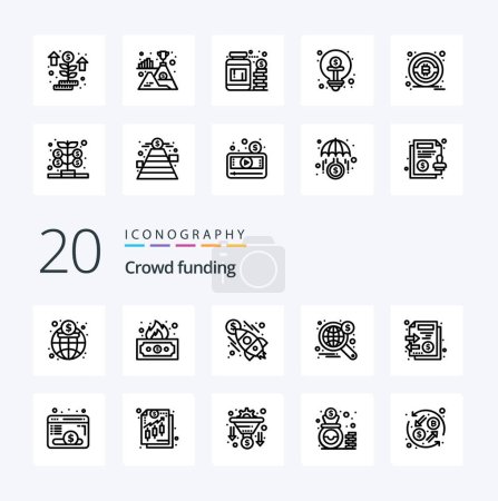 Ilustración de 20 Crowdfunding Line icono Pack como archivos de negocios en todo el mundo de búsqueda - Imagen libre de derechos