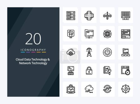 Illustration for 20 Cloud Data Technology And Network Technology Outline icon for presentation - Royalty Free Image