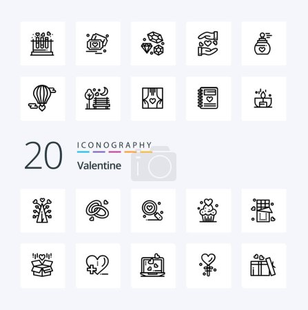 Illustration for 20 Valentine Line icon Pack like day valentine day love wedding ring - Royalty Free Image
