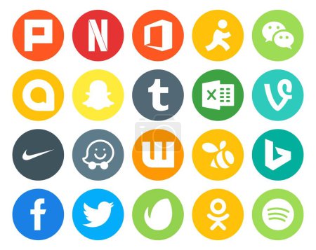 Illustration for 20 Social Media Icon Pack Including twitter. bing. tumblr. swarm. waze - Royalty Free Image