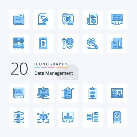 Illustration for 20 Data Management Blue Color icon Pack like line delivery monitor check shopping - Royalty Free Image