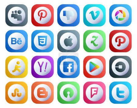 Ilustración de 20 Paquete de iconos de redes sociales Incluyendo uber. google play. manzana. facebook. Yahoo. - Imagen libre de derechos