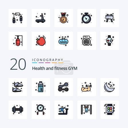 Illustration for 20 Gym Line Filled Color icon Pack like dum moon dumbbell health - Royalty Free Image