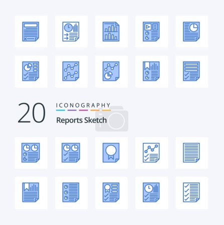 Illustration for 20 Reports Sketch Blue Color icon Pack like page data paper report document - Royalty Free Image