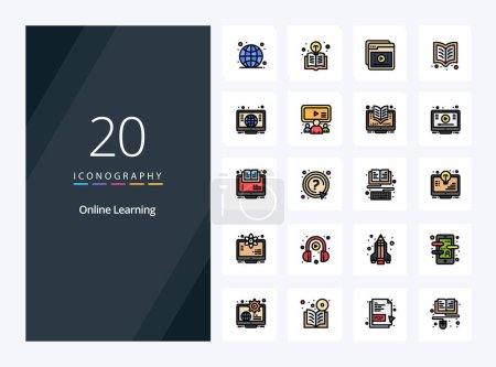 Illustration for 20 Online Learning line Filled icon for presentation - Royalty Free Image