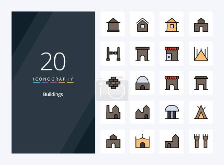 Illustration for 20 Buildings line Filled icon for presentation - Royalty Free Image