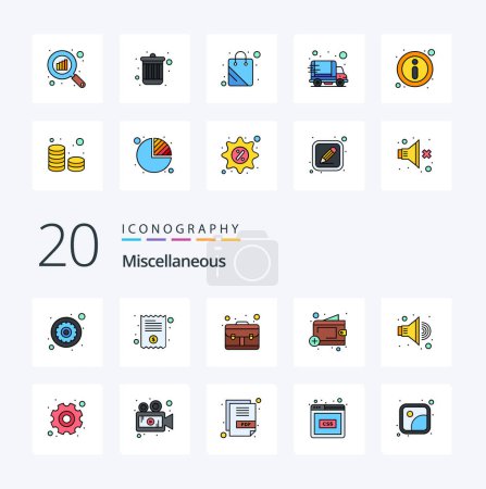 Illustration for 20 Miscellaneous Line Filled Color icon Pack like volume money briefcase cash add - Royalty Free Image