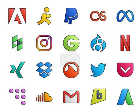 Illustration for 20 Social Media Icon Pack Including coderwall. tweet. groupon. twitter. dropbox - Royalty Free Image