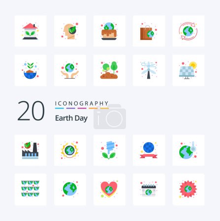 Illustration for 20 Earth Day Flat Color icon Pack like ecology badge society ribbon energy saver - Royalty Free Image