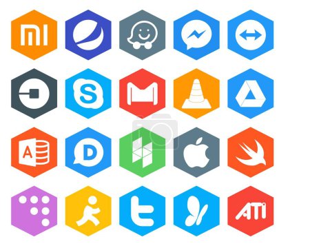 Ilustración de 20 Paquete de iconos de redes sociales que incluye acceso microsoft. Jugador. skype. medios de comunicación. correo electrónico - Imagen libre de derechos