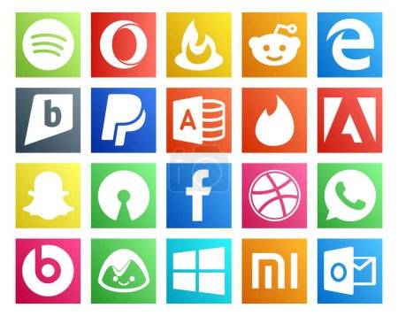Ilustración de 20 Paquete de iconos de redes sociales Incluyendo ventanas. es mejor que la píldora. Yesca. whatsapp. facebook - Imagen libre de derechos