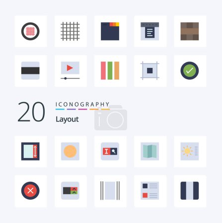 Ilustración de 20 Diseño Icono de color plano Pack como control de diseño de búsqueda de cuadrícula de línea - Imagen libre de derechos