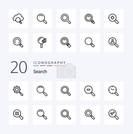 Téléchargez les illustrations : 20 icône de ligne de recherche Pack comme zoom dans la recherche horloge de recherche - en licence libre de droit