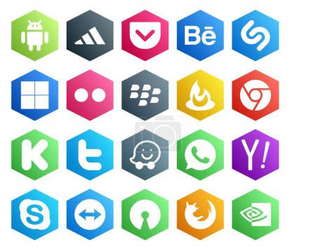 Illustration for 20 Social Media Icon Pack Including skype. yahoo. feedburner. whatsapp. tweet - Royalty Free Image