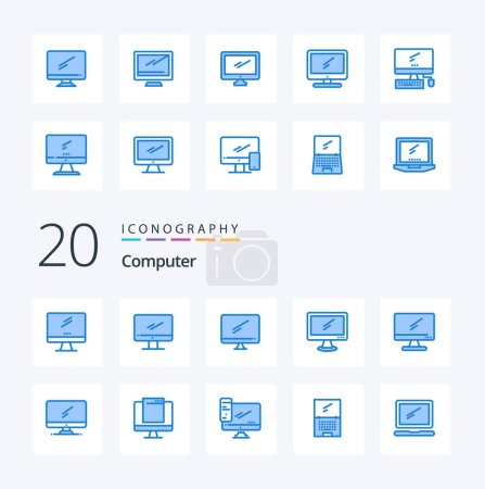 Illustration for 20 Computer Blue Color icon Pack like device computer imac server device - Royalty Free Image