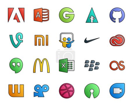 Illustration for 20 Social Media Icon Pack Including wattpad. blackberry. nike. excel. hangouts - Royalty Free Image