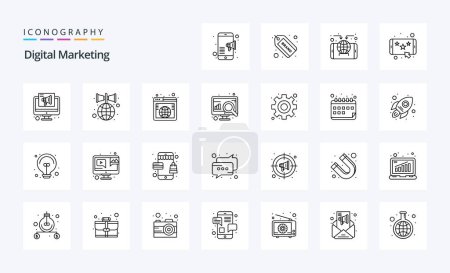 Ilustración de 25 Paquete de iconos de línea de marketing digital - Imagen libre de derechos