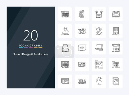 Ilustración de 20 Diseño de sonido y producción de sonido Icono de esquema para la presentación - Imagen libre de derechos