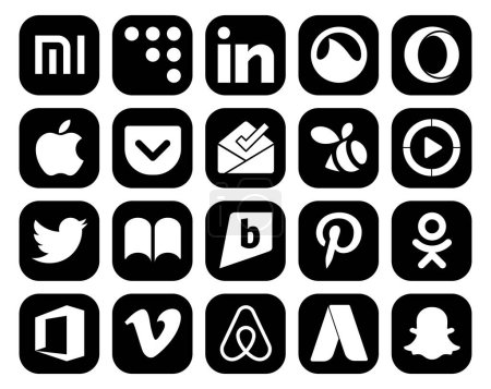 Téléchargez les illustrations : 20 Pack d'icônes pour les médias sociaux Y compris bureau. pinterest. essaim. brightkite. tweet - en licence libre de droit