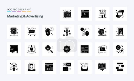 Téléchargez les illustrations : 25 Emballage d'icône de glyphe solide de marketing et de publicité - en licence libre de droit