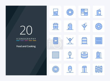 Téléchargez les illustrations : 20 Food Blue icône de couleur pour la présentation - en licence libre de droit