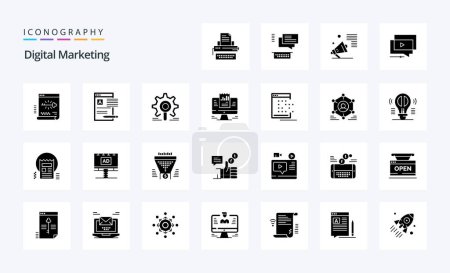 Ilustración de 25 Paquete de iconos de glifos sólidos de marketing digital - Imagen libre de derechos
