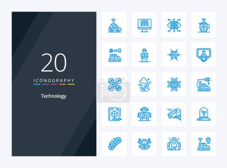 Téléchargez les illustrations : 20 Technologie Icône de couleur bleue pour présentation - en licence libre de droit