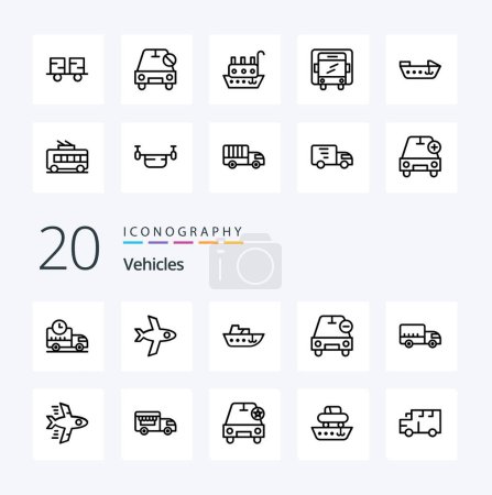 Ilustración de 20 Vehículos Icono de línea Paquete como vehículos de entrega de transporte menos - Imagen libre de derechos