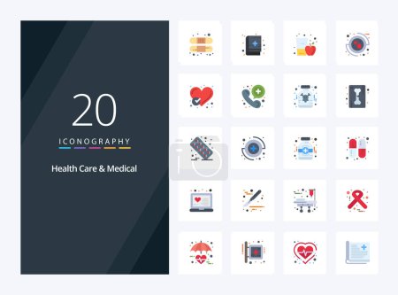Téléchargez les illustrations : 20 soins de santé et médical couleur plate icône pour la présentation - en licence libre de droit