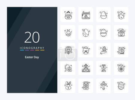 Téléchargez les illustrations : 20 icône de contour de Pâques pour la présentation - en licence libre de droit