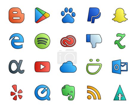 Illustration for 20 Social Media Icon Pack Including smugmug. video. creative cloud. youtube. zootool - Royalty Free Image