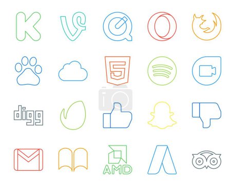 Ilustración de 20 Paquete de iconos de redes sociales Incluyendo correo electrónico. No me gusta. html. snapchat. envato - Imagen libre de derechos
