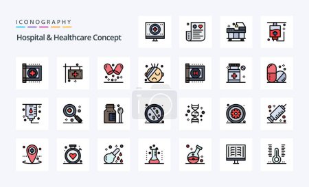 Téléchargez les illustrations : Pack icône 25 Hospital Healthcare Concept Line Filled Style - en licence libre de droit